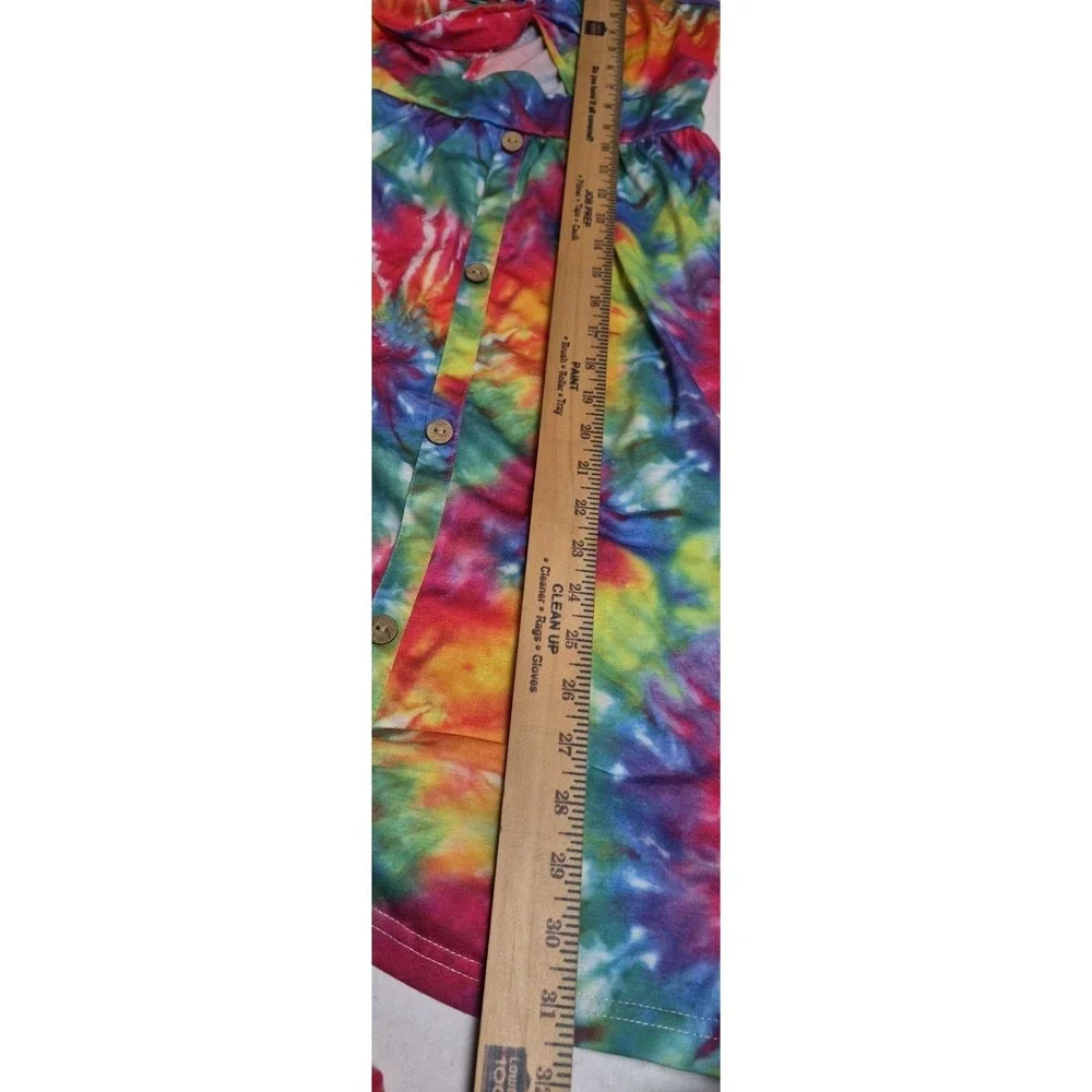 Tie Dye Strappy Short Dress M With Pockets Buttons And Cut Out Front‎ Festival